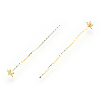 Brass Star Head Pins, Nickel Free, Real 18K Gold Plated, 51x0.7mm, Head: 5x6mm