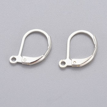 316L Surgical Stainless Steel Leverback Earring Findings, with Loops, 925 Sterling Silver Plated, 15x10x2mm, Hole: 1.4mm