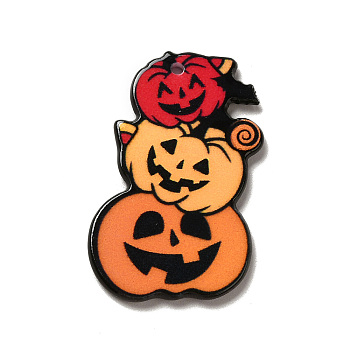 Halloween Charm, Printed Acrylic Pendants, Pumpkin, 40x26x2mm, Hole: 2mm