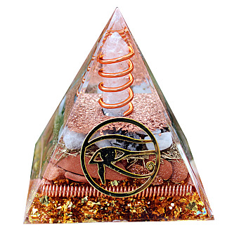 Orgonite Pyramid Resin Energy Generators, Reiki Natural Quartz Crystal & Synthetic Goldstone & Natural Snowflake Obsidian Inside for Home Office Desk Decoration, 60x60x60mm