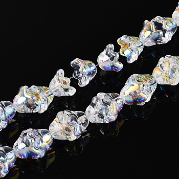 Electroplate Transparent Glass Beads Strands, Flower, AB Color Plated, Clear AB, 11~12x8mm, Hole: 1.2mm, about 101~102pcs/strand, 29.92 inch(76cm)