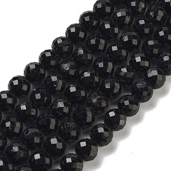 Natural Black Tourmaline Beads Strands, Grade AA, Faceted, Round, 7.8mm, Hole: 0.8mm, about 52pcs/strand, 15.43''(39.2cm)