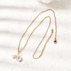 Brass Pave Clear Cubic Zirconia Cherry Pendant 304 Stainless Steel Cable Chain Necklaces for Women, Golden, 16.14 inch(41cm)(NJEW-H092-07G)