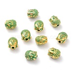Alloy Beads, Buddha's Head, Golden & Green Patina, 10.5x8.6x7.7mm, Hole: 2mm(PALLOY-P224-24GG)