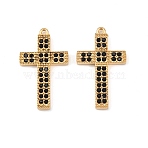 304 Stainless Steel Pendants, Cross, with Rhinestone, Real 18K Gold Plated, PVD Vacuum Plating, Jet, 26x15x2mm, Hole: 1mm(STAS-C158-06G-01)