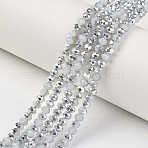 Electroplate Glass Beads Strands, Imitation Jade, Half Silver Plated, Faceted, Rondelle, Light Steel Blue, 8x6mm, Hole: 1mm, about 60~62pcs/strand, 39~40cm(EGLA-A034-J8mm-M03)