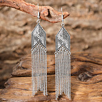 Alloy Enamel Earrings, Tassels Chandelier Earrings for Women, Hexagon, Antique Silver, 70mm(WG532BD-02)
