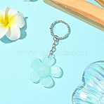 Flower Resin Keychain, with Iron Rings, Light Cyan, 8.8cm(KEYC-YW00152-04)