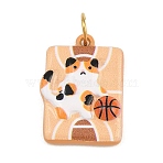 304 Stainless Steel Pendants, Cat Shape with Basketball Charms, Real 18K Gold Plated, Bisque, 21x15x4mm, Hole: 4.5mm(SA-CBA5D85-01G-01)