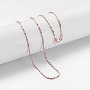 Brass Chain Necklaces, Coreana Chain, with Lobster Clasps, Rose Gold,17.9 inch(45.4cm), 0.94~0.96mm(MAK-F013-01RG)
