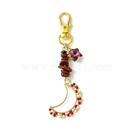 Moon Glass Seed Pendant Decorations, Natural Red Jasper Chip Beads & Star Glass Charms for Bag Key Chain Ornaments, 94.5mm(HJEW-MZ00065-04)