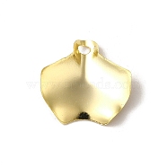 Brass Pendants, Ginkgo Leaf Charms, Real 24K Gold Plated, 15x15x1mm, Hole: 1.6mm(KK-P259-39G)