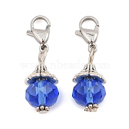 Glass Pendants, with 304 Stainless Steel Lobster Claw Clasps and Alloy Findings, Cornflower Blue, 30mm, Beads: 10mm, Clasps: 12x7x3.5mm.(HJEW-PH01287-10)