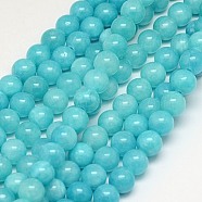 Natural Yellow Jade Beads Strands, Dyed, Round, Dark Turquoise, 6mm, Hole: 1mm, about 70pcs/strand, 15.75 inch(G-G598-6mm-YXS-28)