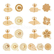 304 Stainless Steel Stud Earring Findings, with Loop, Mixed Shapes, Golden, 17x14.5mm, Hole: 1mm, pin: 0.7mm(STAS-UN0003-01G)
