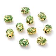 Alloy Beads, Buddha's Head, Golden & Green Patina, 10.5x8.6x7.7mm, Hole: 2mm(PALLOY-P224-24GG)