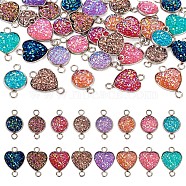 32Pcs 16 Styles 304 Stainless Steel Connector Charms, Druzy Resin Heart & Flat Round Links, Stainless Steel Color, Mixed Color, 19.5~20x11.5~13.5x3.5~4mm, Hole: 2.5mm, 2pcs/style(STAS-TA0002-27)