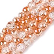 Electroplated Crackle Glass Beads Strands, Half Plated, Round, Coral, 6~6.5mm, Hole: 1~1.2mm, about 65~67pcs/strand, 14.76~15.16 inch(37.5~38.5cm)(X-EGLA-N014-6mm-01)