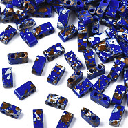 2-Hole Opaque Glass Seed Beads, Antique Style, Rectangle, Medium Blue, 4.5~5.5x2~2.5x2mm, Hole: 0.5~0.8mm(SEED-N004-002-A01)
