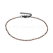 304 Stainless Steel Cable Chain Anklets, with Enamel and Lobster Claw Clasps, Electrophoresis Black, Orange, 230x2mm(AJEW-K030-01EB-03)