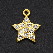 Alloy Rhinestone Charms, Five Pointed Star, Golden, Crystal, 14x12x2mm, Hole: 1.4mm(PALLOY-S098-DA010-3)