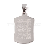 304 Stainless Steel Pendants, Rectangle with Message Charm, Religion, Stainless Steel Color, 33.5x20.5x1.5mm, Hole: 8x4.5mm(STAS-M068-12P)