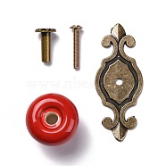 Round-shaped Porcelain Cabinet Door Knobs, Kitchen Drawer Pulls Cabinet Handles, with Screw & Zinc Alloy Finding, FireBrick, 73x29.5x2mm(FIND-Z004-18B)