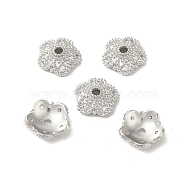 Rack Plating Brass Beads Caps, with Clear Cubic Zirconia, Long-Lasting Plated, Lead Free & Cadmium Free, Flower, Platinum, 10x10x3mm, Hole: 1.6mm(KK-B088-04C-P)