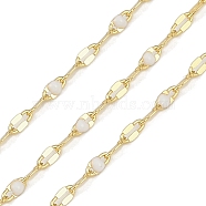 Rack Plating Brass Dapped Chains, with Enamel, with Spool, Soldered Lead Free & Cadmium Free, Real 18K Gold Plated, White, 4x2x1mm(AJEW-Q153-02G-17)