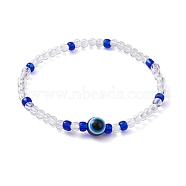 Resin Evil Eye & Acrylic Beaded Stretch Bracelet, Blue, Inner Diameter: 2-1/4 inch(5.7cm)(BJEW-JB10098)