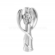 Openable Stainless Steel Memorial Urn Ashes Pendants, Angel with Wing, Silver, 35x17mm(BOTT-PW0002-044S)