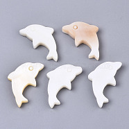 Natural Freshwater Shell Beads, Half Drilled, Dolphin, Creamy White, 14x24~25x3mm, Half Hole: 1mm(SHEL-N026-52)
