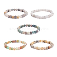 6.5mm Frosted Round Natural Mixed Stone Beads Stretch Bracelet for Girl Women, Inner Diameter: 2-1/8 inch(5.4cm), Beads: 6.5mm(BJEW-JB07110)