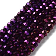 Faceted(32 Facets) Electroplate Glass Bead Strands, Round, Purple Plated, 6x5mm, Hole: 1mm, about 100pcs/strand, 21 inch(X-EGLA-R042-6mm-02)