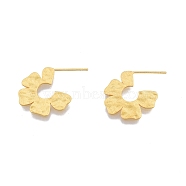Rack Plating Brass Flower Stud Earrings, Half Hoop Earrings for Women, Nickel Free, Matte Gold Color, 19x22x1mm, Pin: 0.8mm(EJEW-G322-09MG)