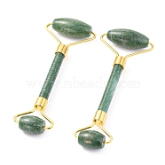 Natural Jade Brass Face Massager, Facial Rollers, Golden, 142~150x54~58x19~22mm(MRMJ-G009-35G)