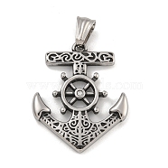 304 Stainless Steel Pendants, with Crystal Rhinestone, Anchor with Helm Charm, Antique Silver, 38x31x4mm, Hole: 9x5mm(STAS-D110-13AS)