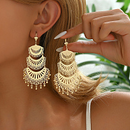 Bohemian Fringe Brass Tassel Hoop Earrings for Women's Vacation Style, Golden, 85x40mm(LR6967)