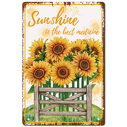 Tinplate Sign Poster, Vertical, for Home Wall Decoration, Rectangle with Word Sunshine is the Best Medicine, Sunflower Pattern, 300x200x2.2mm(AJEW-WH0157-446)