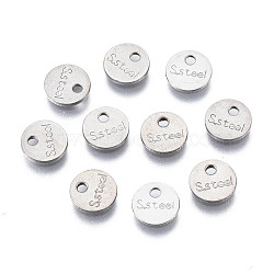 Non-Tarnish 201 Stainless Steel Charms, Stamping Blank Tag, Flat Round with Word S.Steel, Stainless Steel Color, 6x1mm, Hole: 1.2mm(STAS-N095-032)