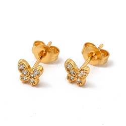 Rack Plating Brass Micro Pave Cubic Zirconia Stud Earrings, Long-Lasting Plated Butterfly Earring for Women, Cadmium Free & Lead Free, Real 18K Gold Plated, 5x5.5mm, Pin: 0.8mm(EJEW-P221-47G)
