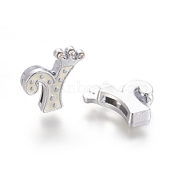 Alloy Enamel Rhinestone Slide Charms, Letter, Platinum Metal Color, Letter.Y, White, 18x13x4mm, Hole: 1x8mm(X-ENAM-A126P-Y01)