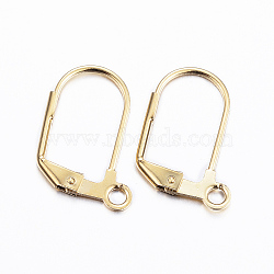 Ion Plating(IP) 304 Stainless Steel Earrings, Leverback Earring Findings, with Loop, Real 18K Gold Plated, 18x12x1.5mm, Hole: 2mm, Pin: 0.8mm(STAS-P166-11G-01)