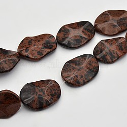 Wave Oval Natural Mahogany Obsidian Beads Strands, 35x25x6mm, Hole: 1mm, about 12pcs/strand, 15.7 inch(G-N0153-04)