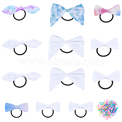 12Pcs 4 Styles Bowknot Cotton Elastic Hair Ties, Hair Accessories for Women, with 1Pc Disposable Elastic Hair Rubber Bands, White, 41~135x33~130x10~12.5mm, Inner Diameter: 34~47mm, 3pcs/style(OHAR-SP0001-09)