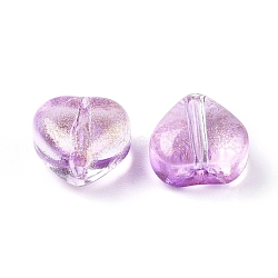Electroplate Glass Beads, with Glitter Powder, Heart, Plum, 5.5x6x3.7mm, Hole: 0.8mm(EGLA-E059-F05)