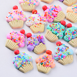 Handmade Polymer Clay Cabochons, Imitation Food Style, Cake, Mixed Color, 29~31x23~25x6~7mm(CLAY-N006-01)