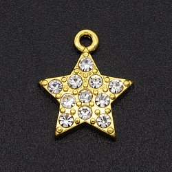 Alloy Rhinestone Charms, Five Pointed Star, Golden, Crystal, 14x12x2mm, Hole: 1.4mm(PALLOY-S098-DA010-3)