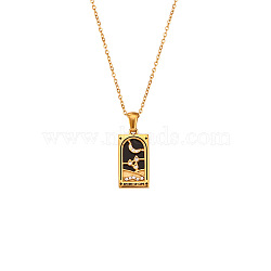 Rhinestone Tarot Card Pendant Necklace with Enamel, Golden Stainless Steel Jewelry for Women, Knight, 19.69 inch(50cm)(PW23032742555)