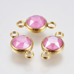 K9 Glass Links connectors, Faceted, with 304 Stainless Steel Findings, Ion Plating (IP), Flat Round, Golden, Hot Pink, 17.5x10x6mm, Hole: 2.5mm(STAS-F139-042G-02)